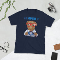 Semper P - Brown Pug - Short-Sleeve Unisex T-Shirt - White/Gray/Navy