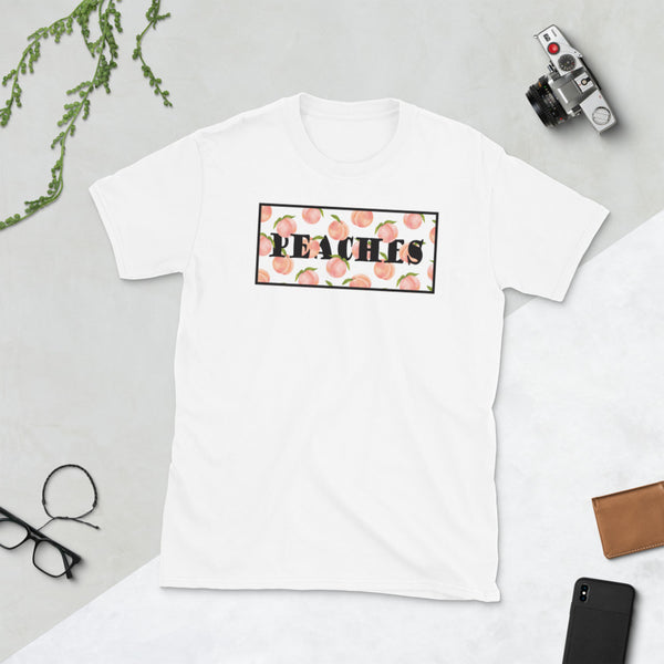 Peaches - White/Grey - Short-Sleeve Unisex T-Shirt